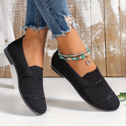 Women's Breathable Knit Slip-On Loafers, Casual Flat Shoes For Ladies, Comfortable Everyday Shoes