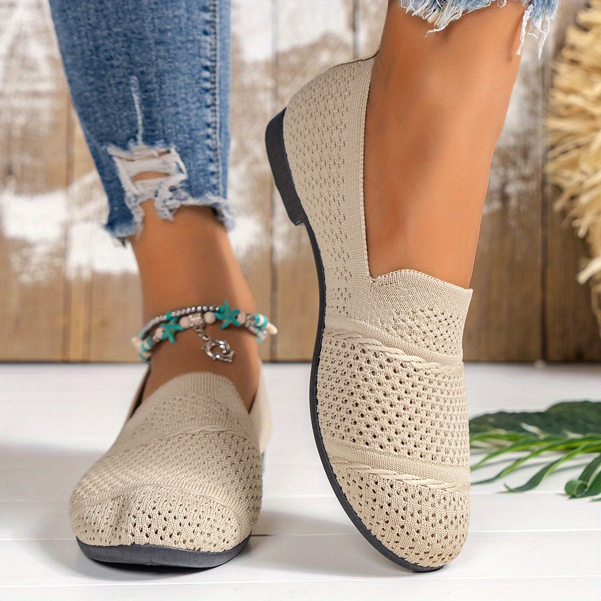 Women's Breathable Knit Slip-On Loafers, Casual Flat Shoes For Ladies, Comfortable Everyday Shoes