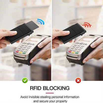 Men's Sleek RFID-Blocking Credit Card Holder with Pop-Up Coin Slot - Aluminum Alloy, Solid Black