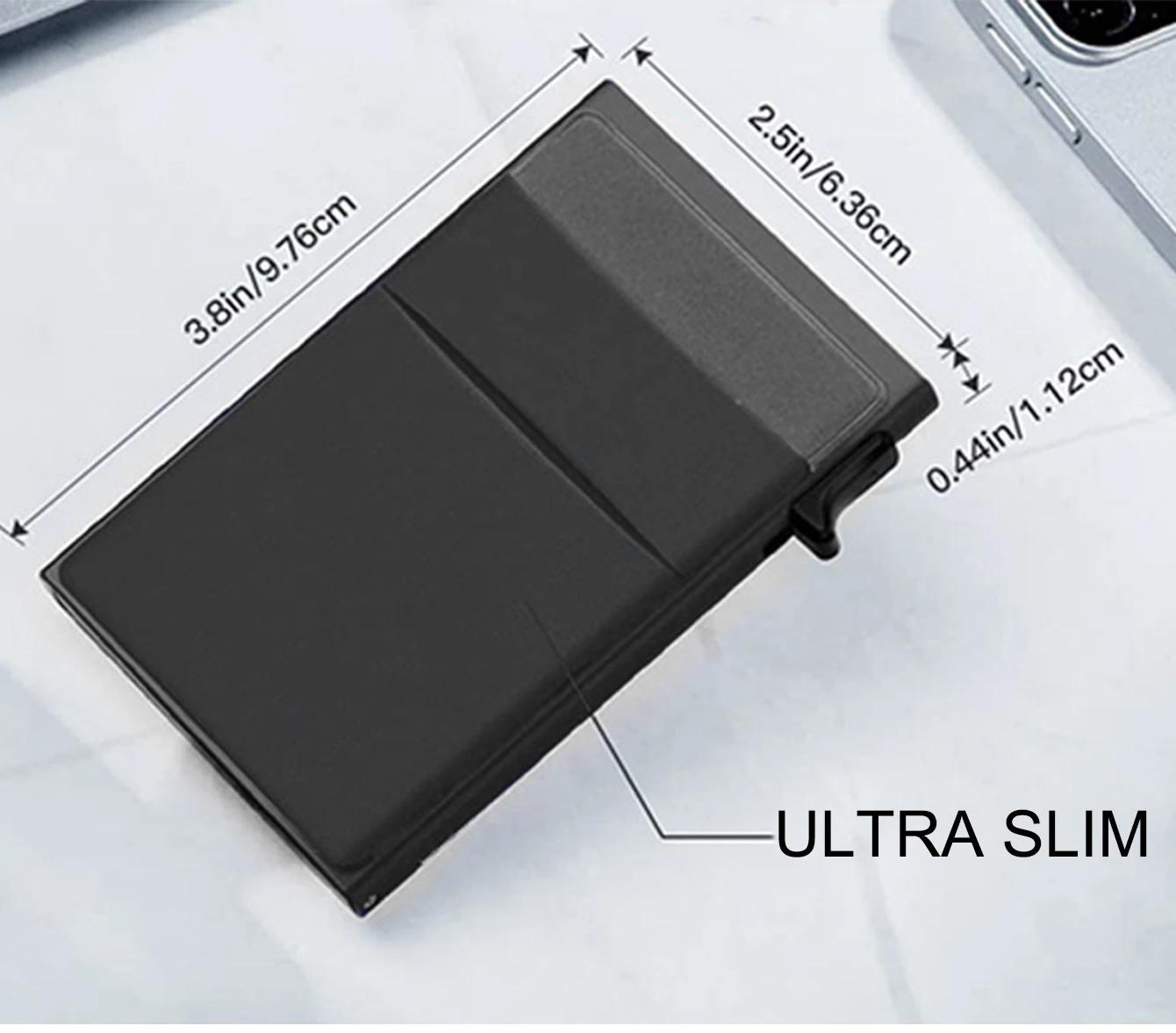 Men's Sleek RFID-Blocking Credit Card Holder with Pop-Up Coin Slot - Aluminum Alloy, Solid Black