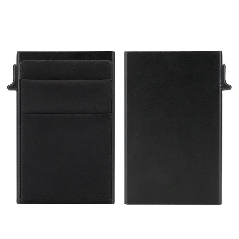 Men's Sleek RFID-Blocking Credit Card Holder with Pop-Up Coin Slot - Aluminum Alloy, Solid Black