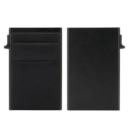 Men's Sleek RFID-Blocking Credit Card Holder with Pop-Up Coin Slot - Aluminum Alloy, Solid Black