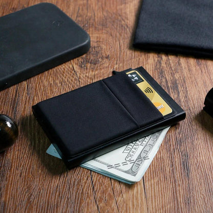 Men's Sleek RFID-Blocking Credit Card Holder with Pop-Up Coin Slot - Aluminum Alloy, Solid Black