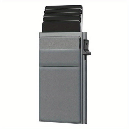 Men's Sleek RFID-Blocking Credit Card Holder with Pop-Up Coin Slot - Aluminum Alloy, Solid Black