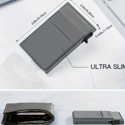 Men's Sleek RFID-Blocking Credit Card Holder with Pop-Up Coin Slot - Aluminum Alloy, Solid Black