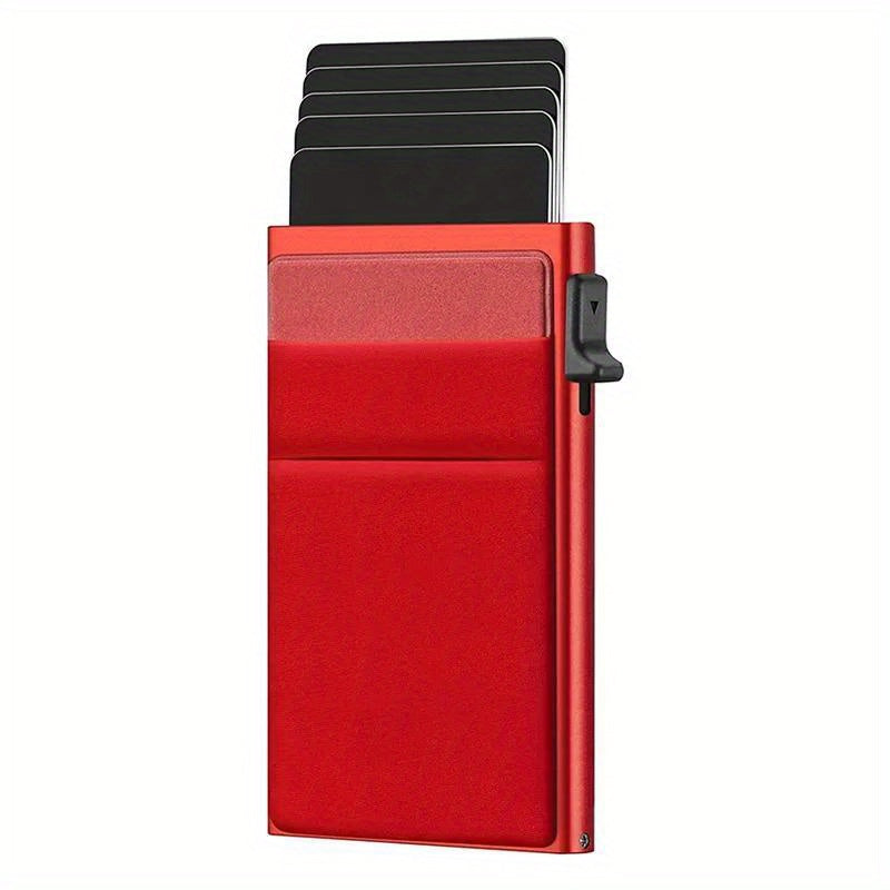 Men's Sleek RFID-Blocking Credit Card Holder with Pop-Up Coin Slot - Aluminum Alloy, Solid Black