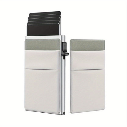 Men's Sleek RFID-Blocking Credit Card Holder with Pop-Up Coin Slot - Aluminum Alloy, Solid Black