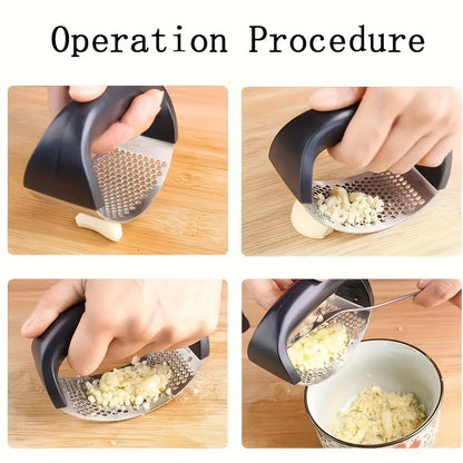 Stainless Steel Garlic Press Rocker - Uncharged Manual Garlic Mincer Crusher Chopper Masher for Kitchen, College Dorm Essentials