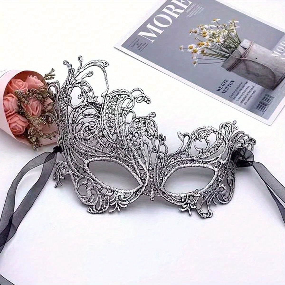 Elegant Lace Mask For Ladies To Wear At Dance Parties, Featuring A Golden Thick Double Yarn Ribbon And 3D Lace Design, Perfect For High-end Lace Costumes And Eye Masks For Performances.