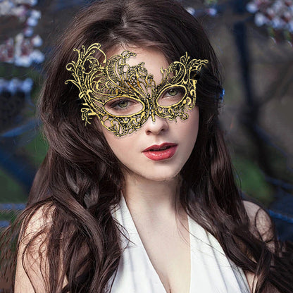 Elegant Lace Mask For Ladies To Wear At Dance Parties, Featuring A Golden Thick Double Yarn Ribbon And 3D Lace Design, Perfect For High-end Lace Costumes And Eye Masks For Performances.