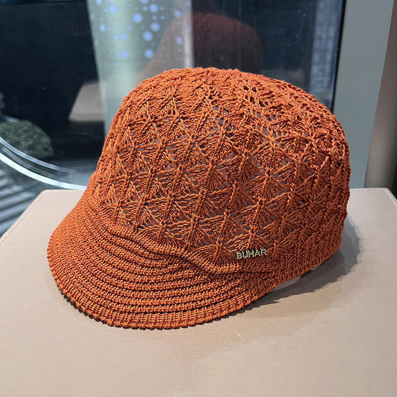 Elegant Women's Beige Beret with Intricate Lace Pattern - Breathable & Foldable, Polyester Painter Cap, Ideal for Outdoor Activities & Daily Wear, Machine Washable