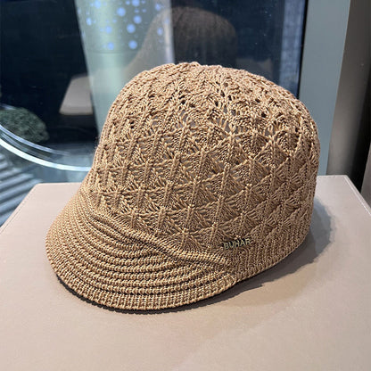 Elegant Women's Beige Beret with Intricate Lace Pattern - Breathable & Foldable, Polyester Painter Cap, Ideal for Outdoor Activities & Daily Wear, Machine Washable