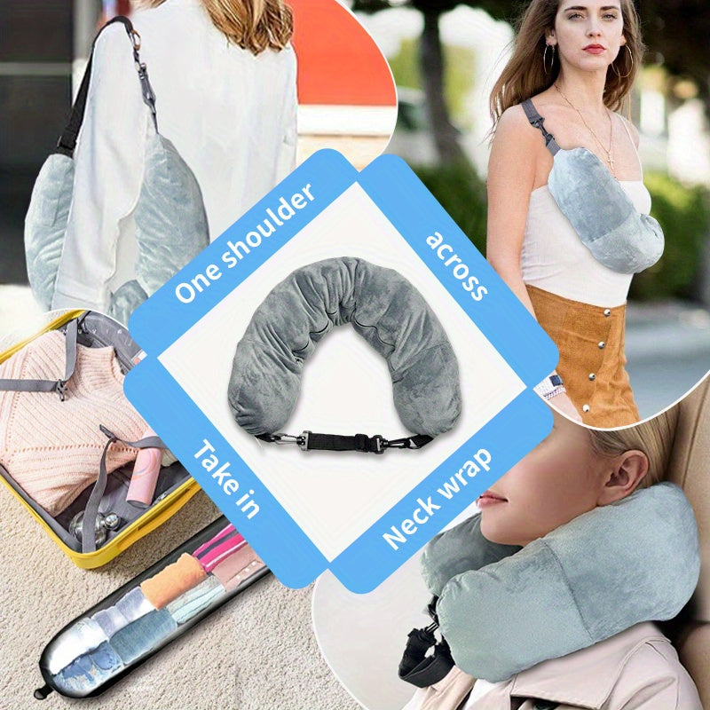 Travel Pillow with Storage Pouch, Adjustable Polyester Neck Support, Comfortable & Lightweight,For Travel Accessories, Travel Essentials,Suitable for Travel And Outings