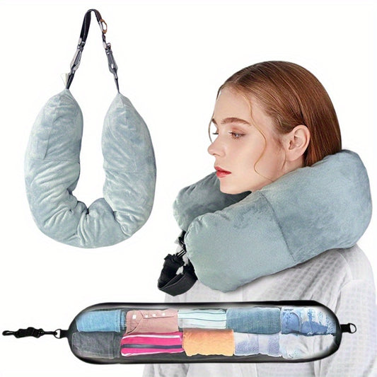 Travel Pillow with Storage Pouch, Adjustable Polyester Neck Support, Comfortable & Lightweight,For Travel Accessories, Travel Essentials,Suitable for Travel And Outings