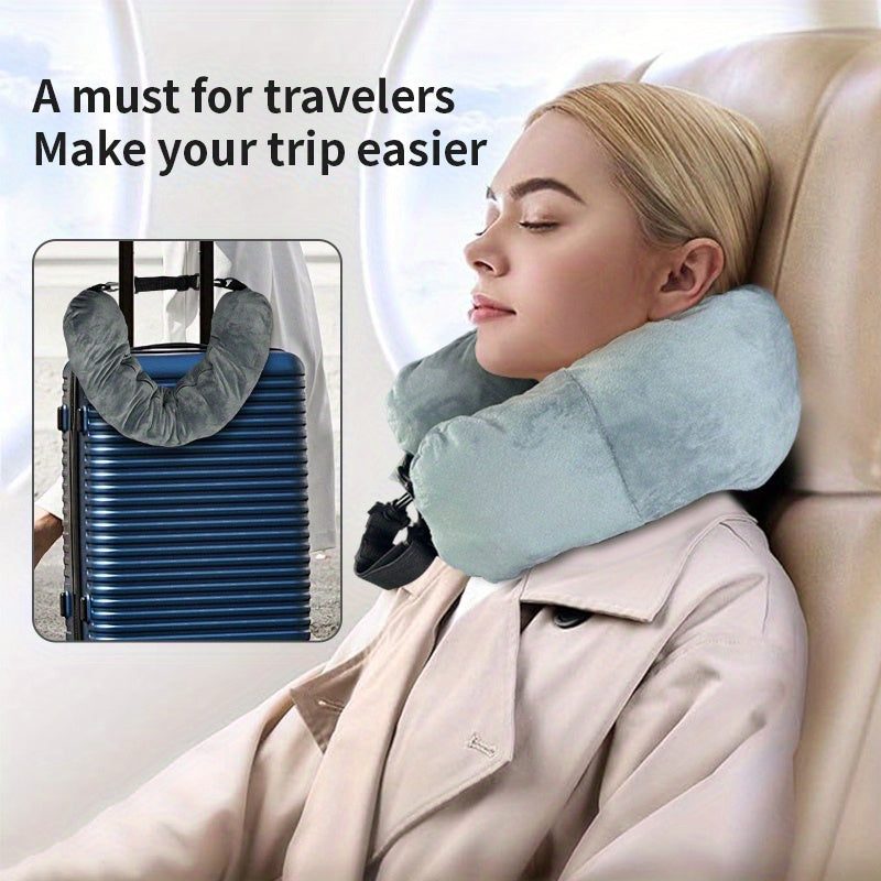 Travel Pillow with Storage Pouch, Adjustable Polyester Neck Support, Comfortable & Lightweight,For Travel Accessories, Travel Essentials,Suitable for Travel And Outings