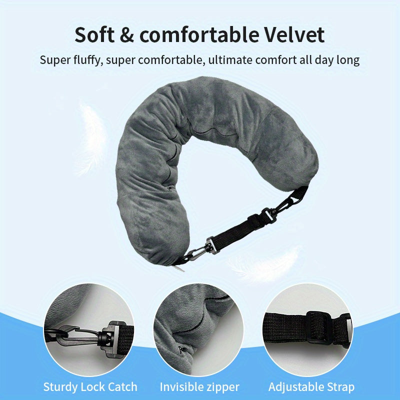 Travel Pillow with Storage Pouch, Adjustable Polyester Neck Support, Comfortable & Lightweight,For Travel Accessories, Travel Essentials,Suitable for Travel And Outings