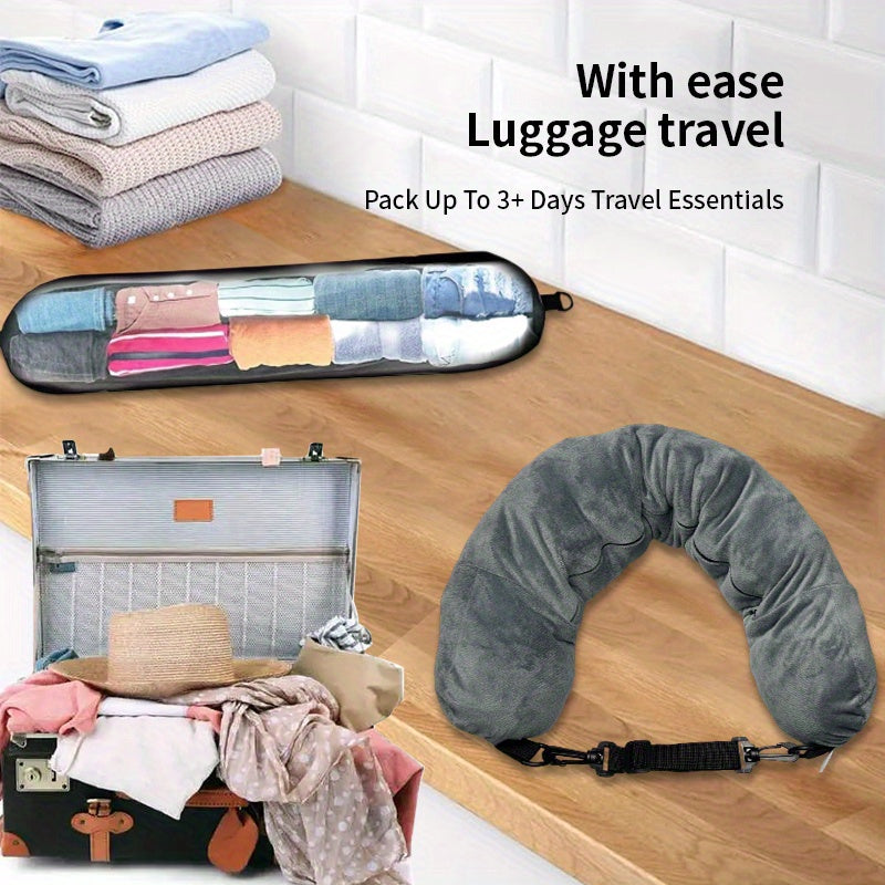 Travel Pillow with Storage Pouch, Adjustable Polyester Neck Support, Comfortable & Lightweight,For Travel Accessories, Travel Essentials,Suitable for Travel And Outings