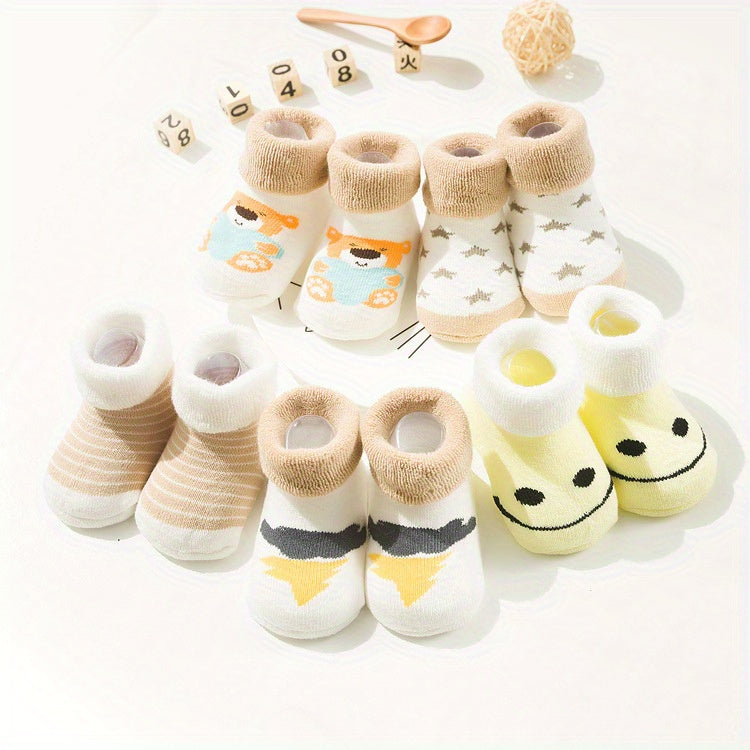 5 Pairs Toddler's Novelty Cartoon Cute Floor Socks, Cotton Breathable Thickened Warm Socks, Boys Girls Kids Socks For Autumn And Winter