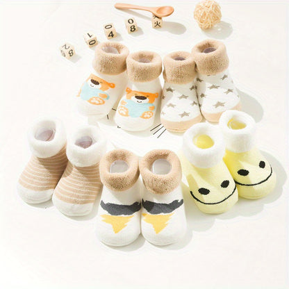 5 Pairs Toddler's Novelty Cartoon Cute Floor Socks, Cotton Breathable Thickened Warm Socks, Boys Girls Kids Socks For Autumn And Winter