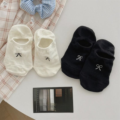 5 Pairs Bow Print Boat Socks, Cute & Sweet Low Cut Invisible Socks, Women's Stockings & Hosiery