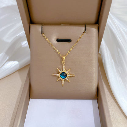 1 հատ Y2K Retro Sunburst կախազարդ վզնոց, Vintage դասական ոճ, 18K ոսկեպատ պղինձ սինթետիկ թանկարժեք քարերով, ամենօրյա հագուստի զարդեր աղջիկների համար