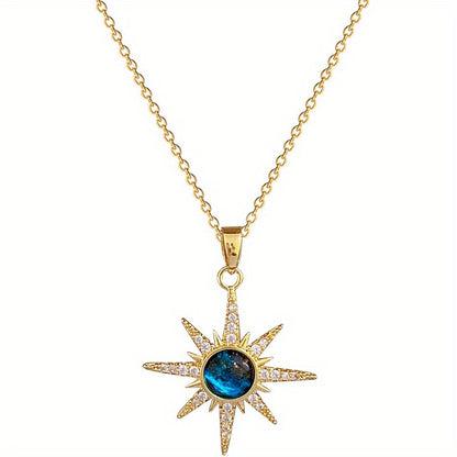 1 հատ Y2K Retro Sunburst կախազարդ վզնոց, Vintage դասական ոճ, 18K ոսկեպատ պղինձ սինթետիկ թանկարժեք քարերով, ամենօրյա հագուստի զարդեր աղջիկների համար