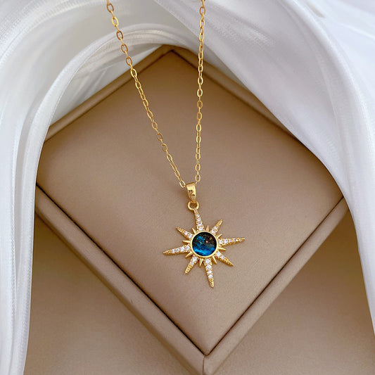 1 հատ Y2K Retro Sunburst կախազարդ վզնոց, Vintage դասական ոճ, 18K ոսկեպատ պղինձ սինթետիկ թանկարժեք քարերով, ամենօրյա հագուստի զարդեր աղջիկների համար
