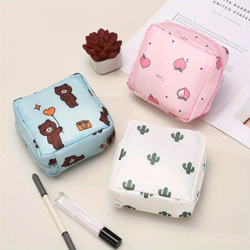 Cartoon Sanitary Napkin Storage Bag, Menstrual Cup Pouch Nursing Pad Holder Tampon Bags Feminine Product Pouches Portable Period Kit Bag For Girls Women