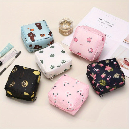 Cartoon Sanitary Napkin Storage Bag, Menstrual Cup Pouch Nursing Pad Holder Tampon Bags Feminine Product Pouches Portable Period Kit Bag For Girls Women