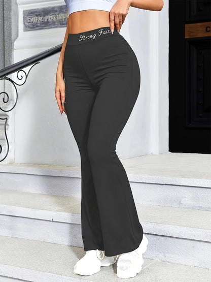 Women's High Waist Flare Yoga Pants, Quick-Dry Stretch Workout Leggings, Fashionable Sports Trousers with Waistband Detail, Gym Running Activewear