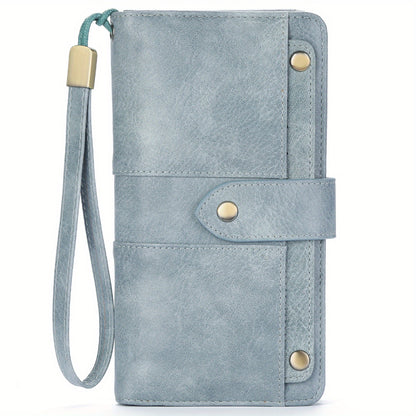 Women's Large Capacity Wallet Handbag with Wrist Strap - Elegant White & Golden-Tone Long Wallet, Golden-Tone Hardware, Multi-Compartment Organizer with Cash Pocket & Card Holder for Everyday Use, School, Work, Travel - Styli