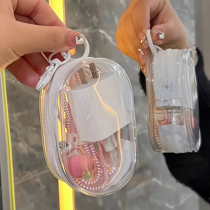 1pc Clear PVC Cable Organizer Box, Casual Style, Mini Portable Charger and Accessory Storage Case for Travel, Ideal for Headphones, Data Cables, and Chargers - Perfect for Christmas and New Year'S Gifts