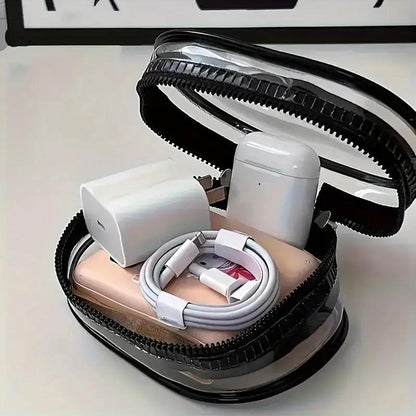 1pc Clear PVC Cable Organizer Box, Casual Style, Mini Portable Charger and Accessory Storage Case for Travel, Ideal for Headphones, Data Cables, and Chargers - Perfect for Christmas and New Year'S Gifts