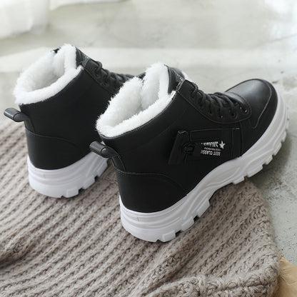 Women's Ankle Boots, Warm High-Top Fleece-Lined Short Boots for Commuting and Outdoor Use in White Style