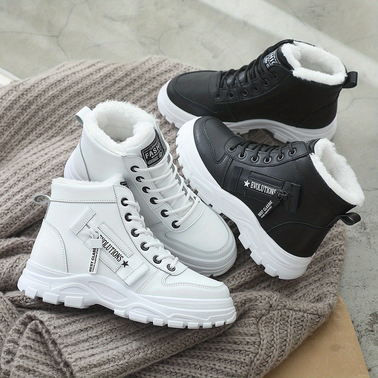 Women's Ankle Boots, Warm High-Top Fleece-Lined Short Boots for Commuting and Outdoor Use in White Style