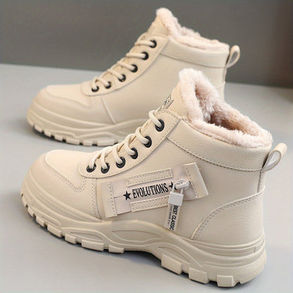 Women's Ankle Boots, Warm High-Top Fleece-Lined Short Boots for Commuting and Outdoor Use in White Style