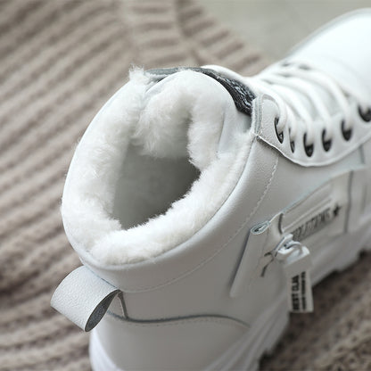Women's Ankle Boots, Warm High-Top Fleece-Lined Short Boots for Commuting and Outdoor Use in White Style