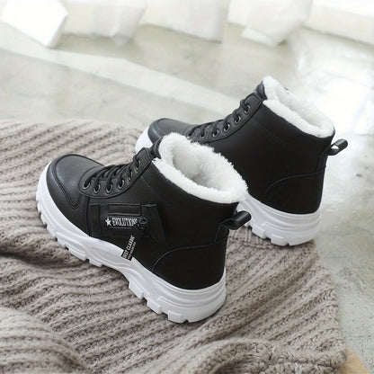 Women's Ankle Boots, Warm High-Top Fleece-Lined Short Boots for Commuting and Outdoor Use in White Style