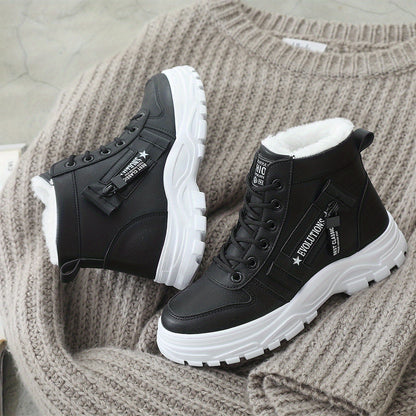 Women's Ankle Boots, Warm High-Top Fleece-Lined Short Boots for Commuting and Outdoor Use in White Style