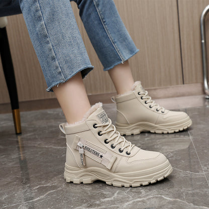 Women's Ankle Boots, Warm High-Top Fleece-Lined Short Boots for Commuting and Outdoor Use in White Style