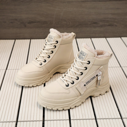 Women's Ankle Boots, Warm High-Top Fleece-Lined Short Boots for Commuting and Outdoor Use in White Style