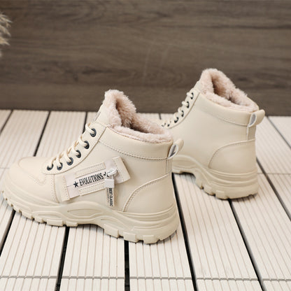 Women's Ankle Boots, Warm High-Top Fleece-Lined Short Boots for Commuting and Outdoor Use in White Style