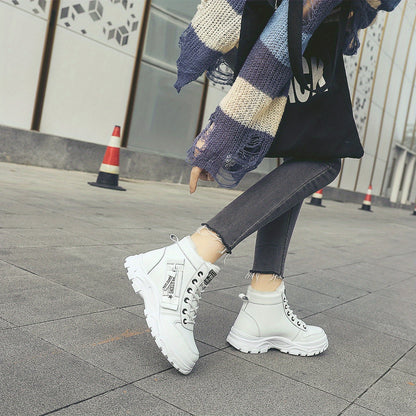 Women's Ankle Boots, Warm High-Top Fleece-Lined Short Boots for Commuting and Outdoor Use in White Style