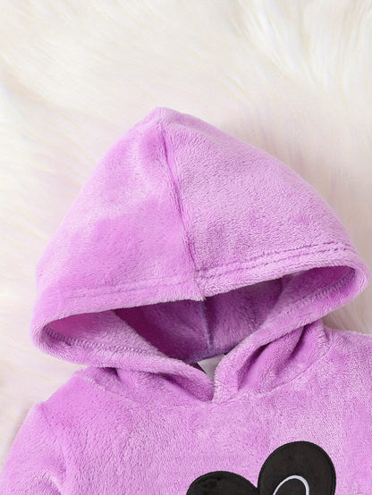 Girls' Winter Fleece-Lined Hooded Sweatshirt & Pants Set - Cozy Thickened Flannel, Heart Pattern, Long Sleeve, Loose Fit, Warm Casual Outdoor Outfit for Youngsters, Winter Clothes for Girls, Youngsters'S Winter Wear, Playful