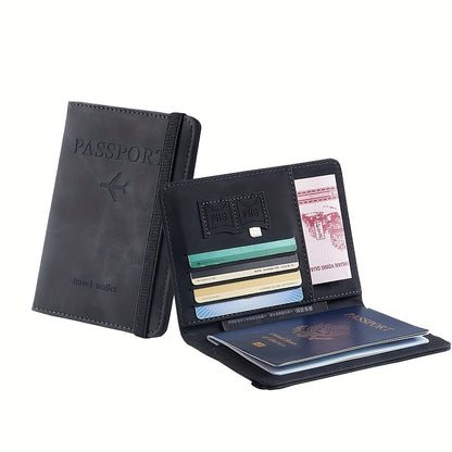 1pc Stylish RFID Blocking Passport Holder - Slim Travel Wallet & Card Organizer in Light Blue or Charcoal, Multi-Functional Design for Airplane Tickets and Cards, Secure Travel Wallet | Sleek Travel Accessory | Wallet, Passpo
