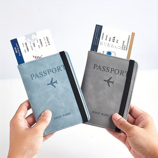 1pc Stylish RFID Blocking Passport Holder - Slim Travel Wallet & Card Organizer in Light Blue or Charcoal, Multi-Functional Design for Airplane Tickets and Cards, Secure Travel Wallet | Sleek Travel Accessory | Wallet, Passpo