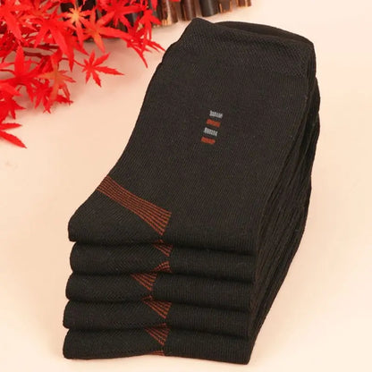 5 Pairs of Men'S Long Socks - Soft, Comfortable, Durable, Casual, Simple Fashion in Black, Large Size, Mid-Calf Length