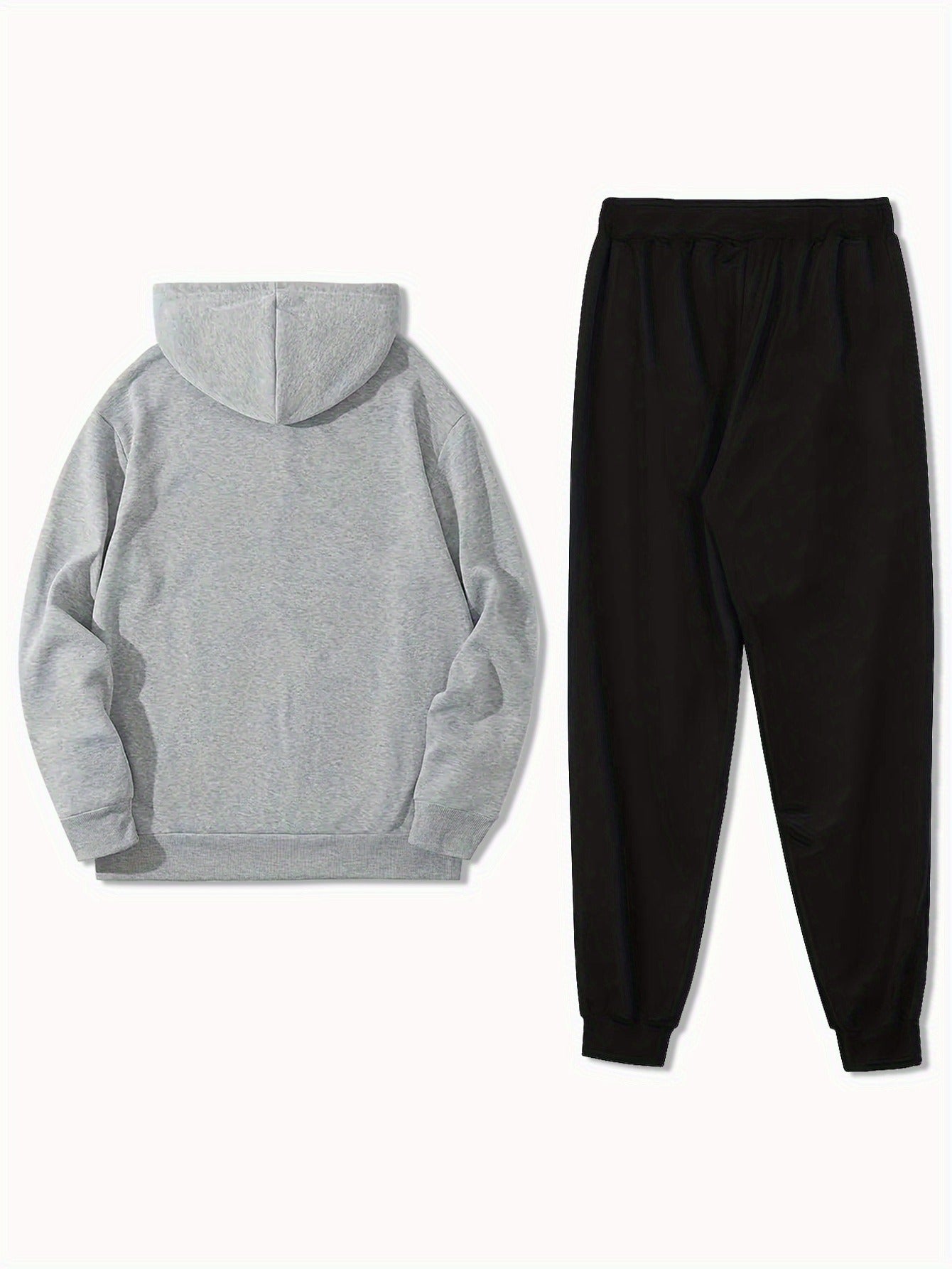 Durable Fabric, Men's Casual Sporty Hoodie and Jogger Set - Trendy Geometric Print, Blue and Black, Polyester Blend, Machine Washable, Perfect for Fall/Winter