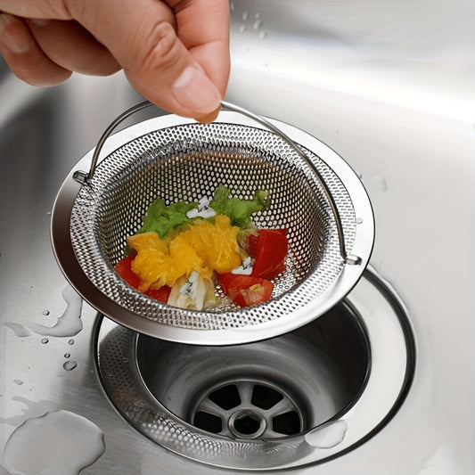 Stainless Steel Kitchen Sink Strainer with Handle - Modern Round, Anti-Clog Mesh Filter for Bathroom & Kitchen Sinks, No Power Needed, Bathroom Sink Filter|Sleek Metal Finish|Stainless Steel Mesh
