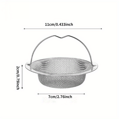 Stainless Steel Kitchen Sink Strainer with Handle - Modern Round, Anti-Clog Mesh Filter for Bathroom & Kitchen Sinks, No Power Needed, Bathroom Sink Filter|Sleek Metal Finish|Stainless Steel Mesh
